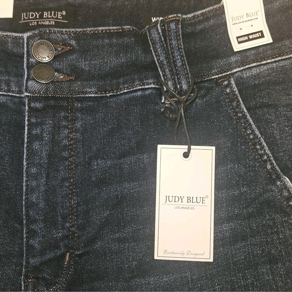 Judy Blue Wide Leg Trouser Jeans 13 / 31 High Rise Dark Wash Stretchy Inseam 32" - Picture 5 of 9